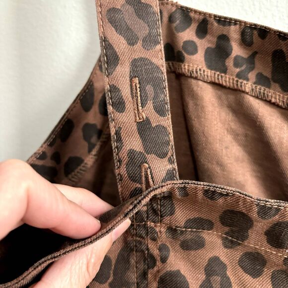 Evereve Level 99 Linen Dress Women's L Brown Cheetah Print Button Front Stretch - Picture 10 of 12